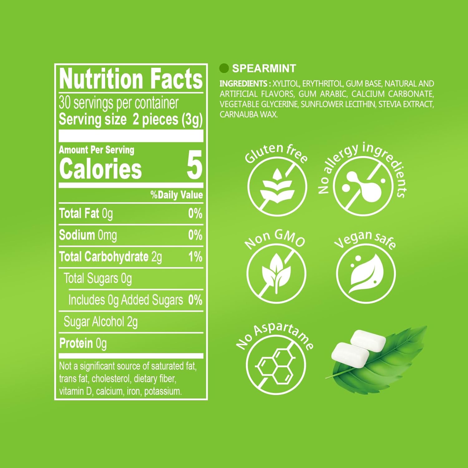 DC24_DAILY_CARE_Gum,_Aspartame_Free_&_Sugar_Free,_Xylitol_Chewing_Gum_with_Erythritol,_Low-Calorie,_Sugarless,_Spearmint,_50_Pieces_(Pack_of_1)