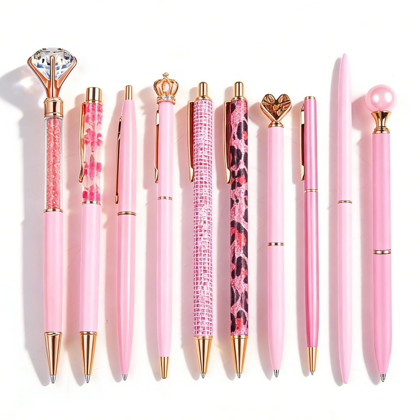 HLPHA 10 Pcs ballpoint pens for journaling,Metal Crystal Diamond pink Pen Glitter,Black Ink Pretty Cute Fancy Pens Gifts for Women Girls Wedding Birthday School Office Desk