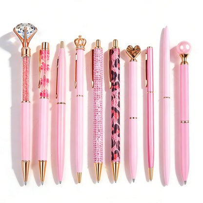HLPHA 10 Pcs ballpoint pens for journaling,Metal Crystal Diamond pink Pen Glitter,Black Ink Pretty Cute Fancy Pens Gifts for Women Girls Wedding Birthday School Office Desk