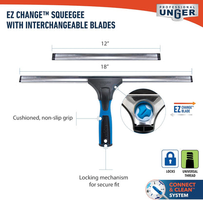Unger_Professional_Connect_and_Clean_18”_EZ_Change_Window_and_Glass_Cleaning_Squeegee,_Large_and_Small_Windows,_Rubber_Blade_Tool_for_Streak-Free_Results,_Includes_12”_Channel