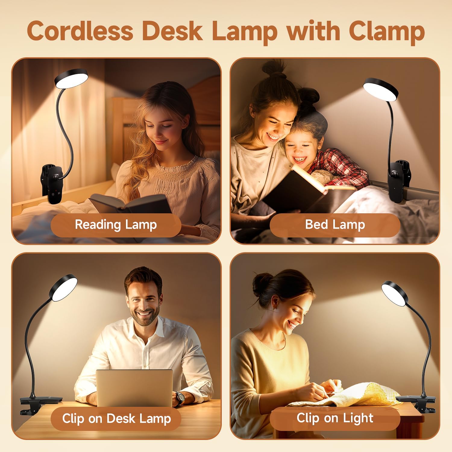 Mubarek_Clip_on_Lamp,5_Brightness+5_Color_Clip_on_Light,200LM_36_LED_Reading_Lights_for_Books_in_Bed,1800mAh_Battery_Powered_Lamp_Battery_Operated_Lights,Rechargeable_Desk_Lamp_with_Clamp_Light