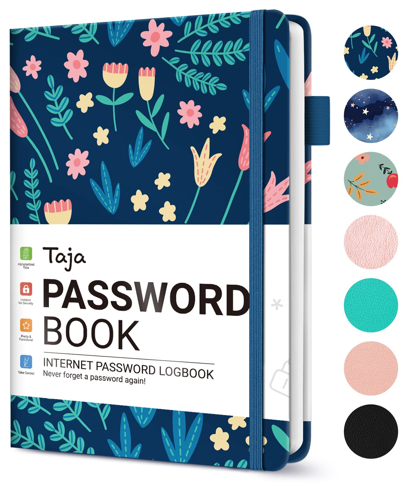Taja Password Keeper Book with Alphabetical Tabs，Small Password Books for Seniors, Password Notebook for Internet Website Address Log in Detail, Password Logbook to Help You Stay Organized - Flower