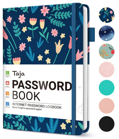 Taja Password Keeper Book with Alphabetical Tabs，Small Password Books for Seniors, Password Notebook for Internet Website Address Log in Detail, Password Logbook to Help You Stay Organized - Flower