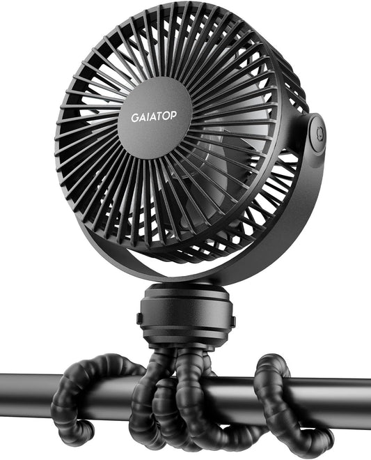 Gaiatop_Mini_Portable_Stroller_Fan,_Battery_Operated_Small_Clip_on,_Detachable_3_Speed_Rechargeable,_360°_Rotate_Flexible_Tripod_Better_Cooling_for_Car_Seat_Crib_Treadmill_Travel_Black