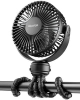 Gaiatop Mini Portable Stroller Fan, Battery Operated Small Clip on, Detachable 3 Speed Rechargeable, 360° Rotate Flexible Tripod Better Cooling for Car Seat Crib Treadmill Travel