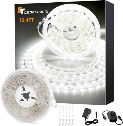 CT_CAPETRONIX_White_LED_Strip_Light,_16.4_Feet/32.8_ft/40_ft/49.2_ft_24_Volt_LED_Light_Strip_White,_6000K-6500K_Daylight/Warm_White/Multicolor_Super_Bright_LED_Tape_Light_for_Bedroom,_Kitchen,_Closet,_Cabinet,_Mirror,_Indoor