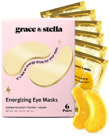 grace &amp;amp; stella Award Winning Under Eye Mask - Teen Gifts, Gel Eye Patches for Dark Circles, Puffy Eyes, Wrinkles, Undereye Bags, Travel Gifts for Women - Vegan, Self Care (6 Pairs, Gold)