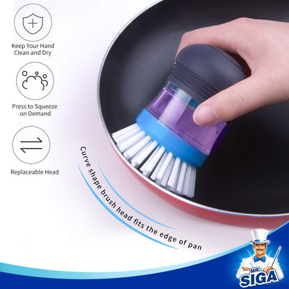 MR.SIGA_Soap_Dispensing_Palm_Brush_Storage_Set,_Kitchen_Brush_with_Holder_for_Pot_Pan_Sink_Cleaning,_1_Set