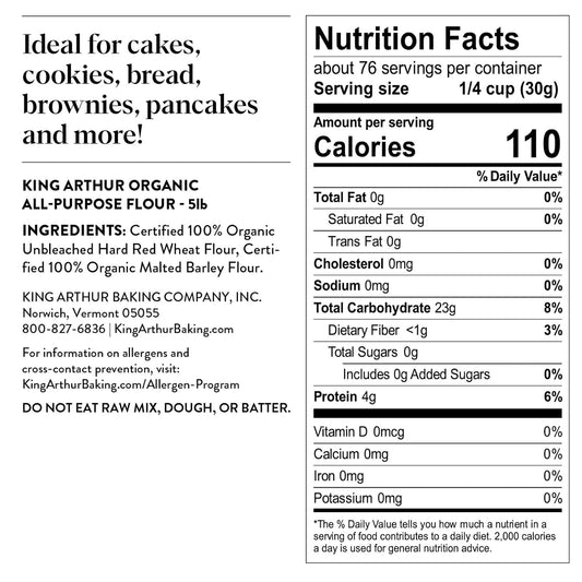 King_Arthur_Organic_All_Purpose_Artisan_Flour_-_Premium_Unbleached_Wheat_for_Baking_Bread,_Pizza,_Cookies_&_More_-_5_lbs_Bulk_Pack_of_Versatile,_High-Protein_Baking_Flour