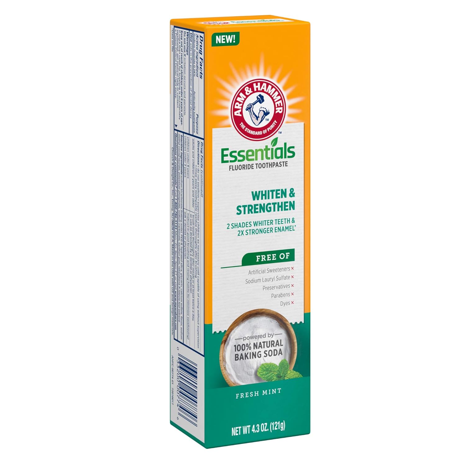ARM_&_HAMMER_Essentials_Whiten_&_Strengthen_Fluoride_Toothpaste-4_Pack_of_4.3oz_Tubes,_Fresh_Mint-_100%_Natural_Baking_Soda-_Fluoride_Toothpaste