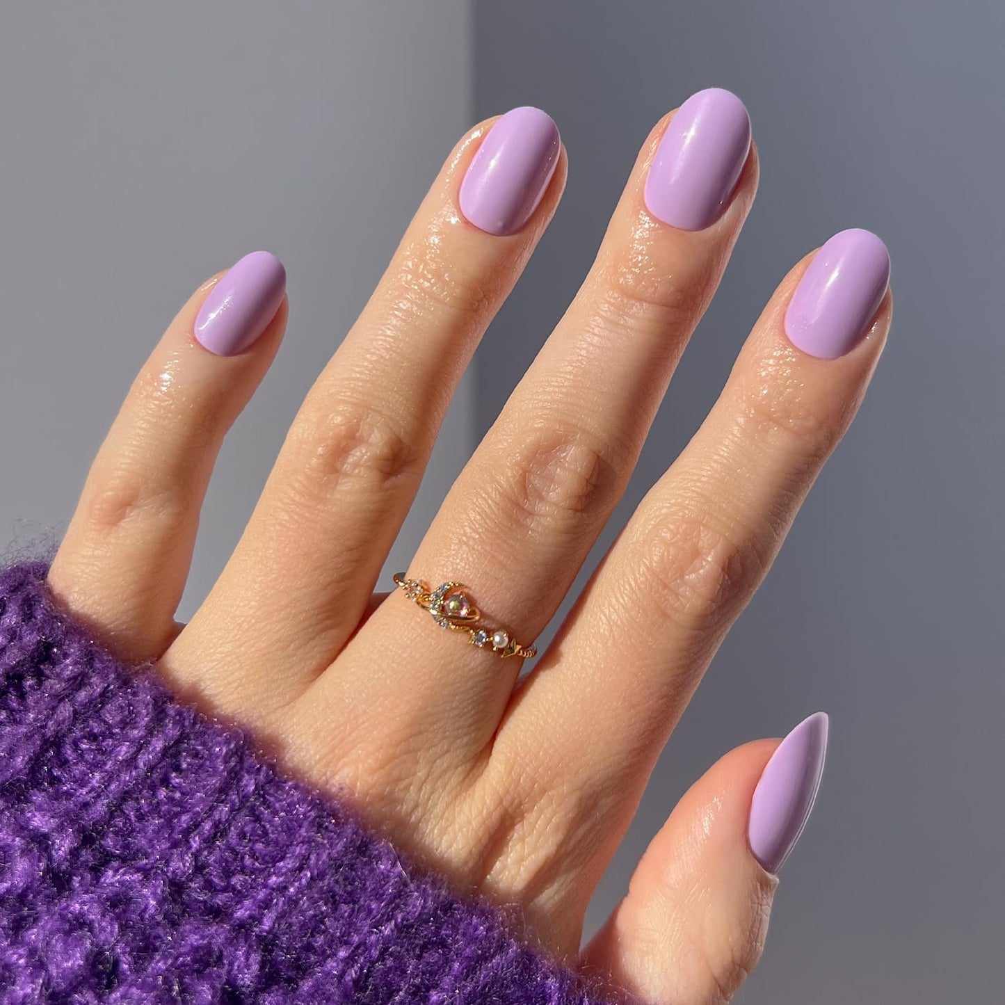 Glamnetic Press On Nails - Lilac | Solid Opaque Light Pastel Purple Round Fake Nails, Salon Quality | 12 Sizes - 30 Nail Kit