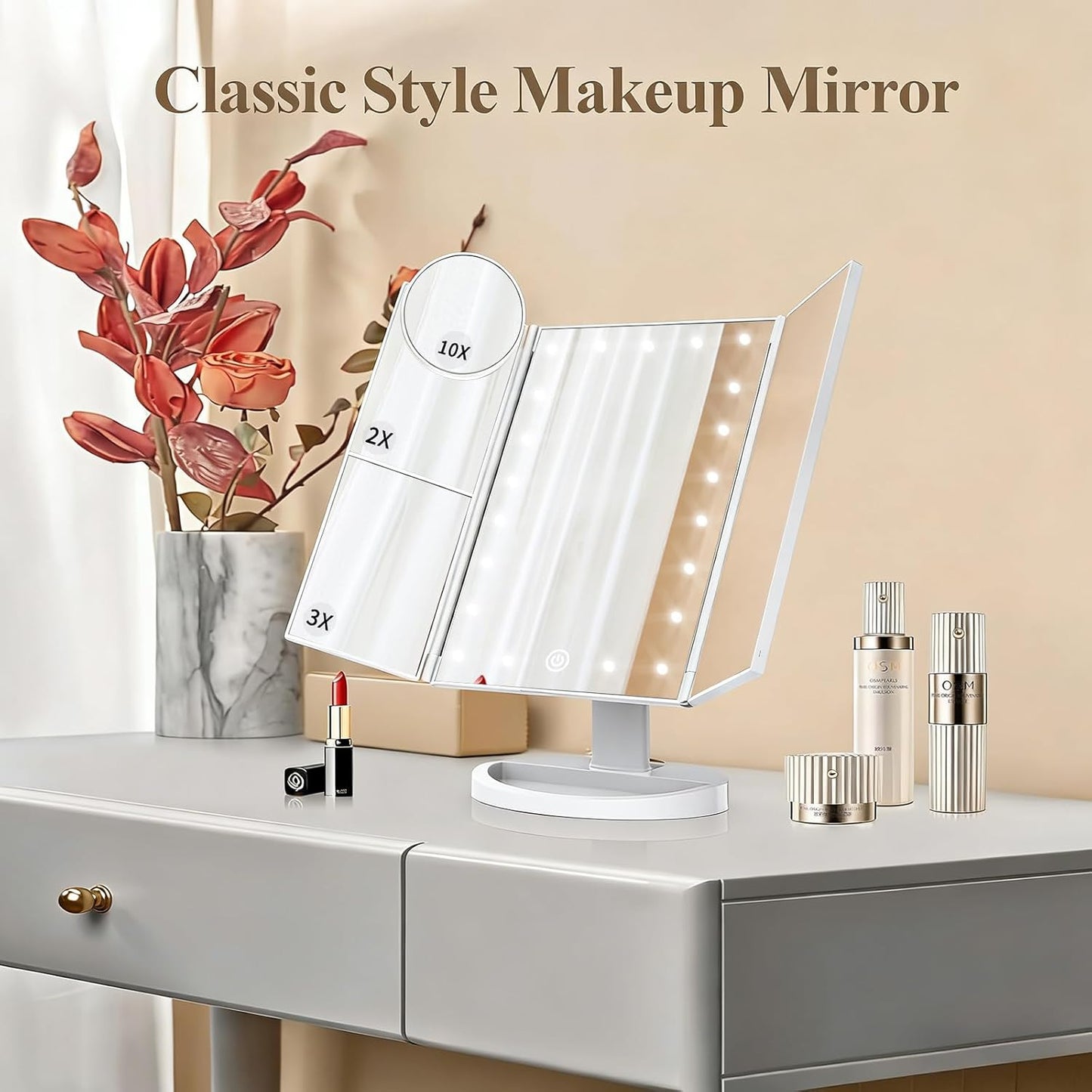 HUONUL_Makeup_Mirror,_Vanity_Mirror_with_Lights,_2X/3X/10X_Magnification,_Touch_Control,_Trifold,_Dual_Power_Supply,_Birthday_Gifts_for_Women,_Wife,_Mom,_Girls,Dorm_Room_Essentials