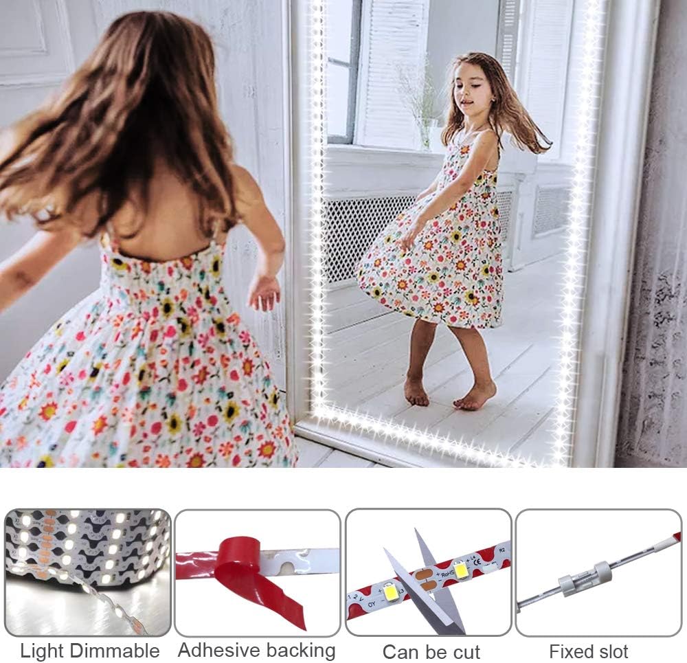 13ft/4M_Led_Vanity_Mirror_Lights_Kit_Bendable_NO_Need_to_Cut_Vanity_Make-up_Mirror_Cloakroom_Adjustable_Flexible_Strip_Light_Table_Set_with_Dimmer_and_Power_Supply_Mirror_Not_Included