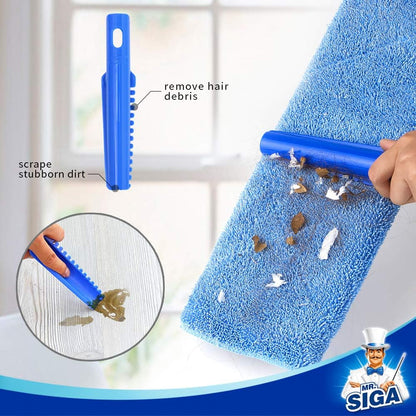 MR.SIGA_Professional_Microfiber_Mop_for_Hardwood,_Laminate,_Tile_Floor_Cleaning,_Stainless_Steel_Telescopic_Handle_-_3_Reusable_Flat_Mop_Refills_and_1_Dirt_Removal_Scrubber_Included