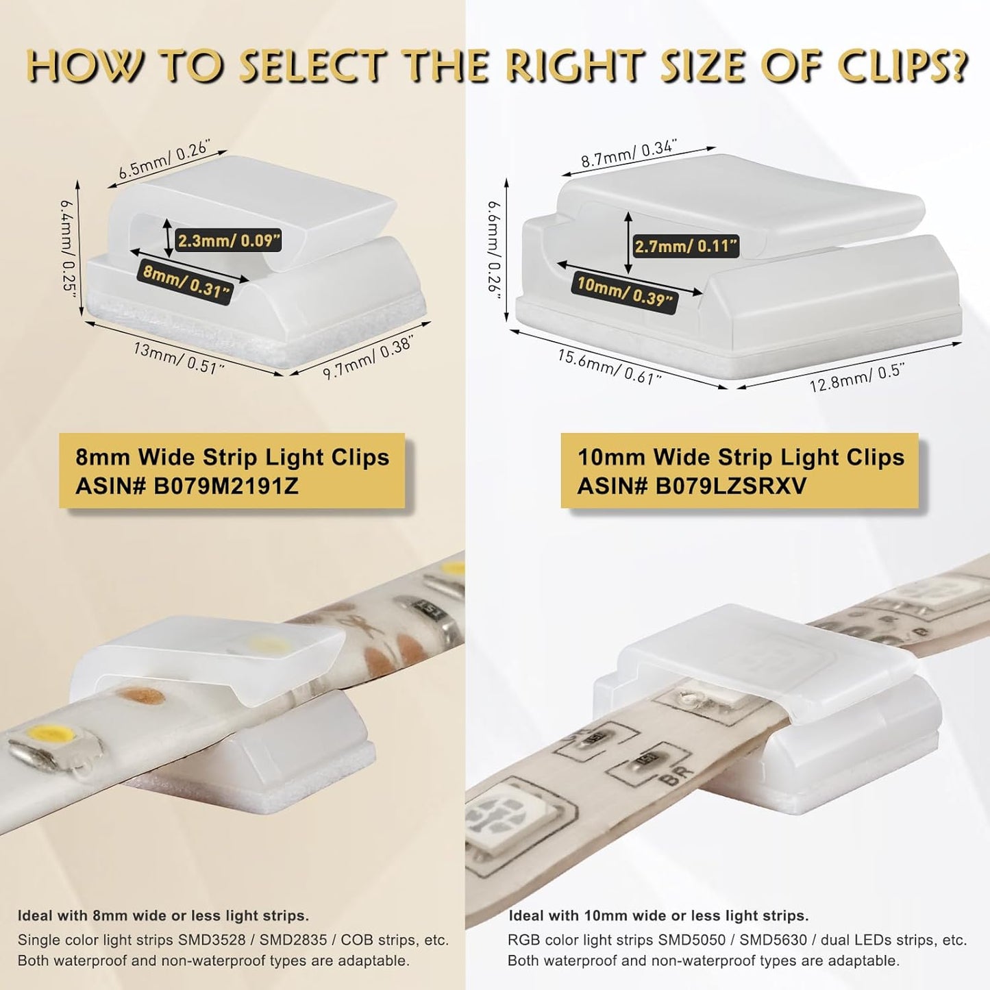 GooChan_Strip_Light_Mounting_Clips_Self-Adhesive_Strip_Brackets_Holder,100Pack_Clamps_Fix_Light_Strip_8mm_10mm_12mm_(for_10mm(3/8")_Wide_Strip_Light)