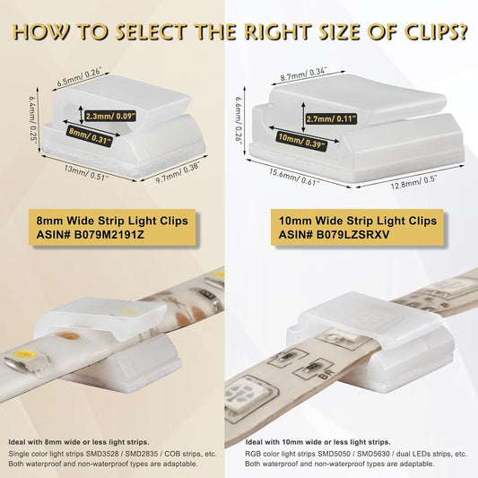 GooChan_Strip_Light_Mounting_Clips_Self-Adhesive_Strip_Brackets_Holder,100Pack_Clamps_Fix_Light_Strip_8mm_10mm_12mm_(for_10mm(3/8")_Wide_Strip_Light)