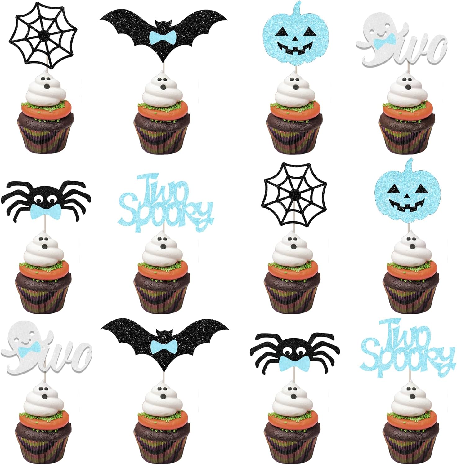 Halloween_Two_Spooky_Cupcake_Toppers_Birthday_Decorations_for_2_Year_Old_Boy,_36Pcs_Ghost_Dessert_Table_Blue_Black_Cupcake_Toppers_Decors_Birthday_Celebration_Party_Favor_Supplies