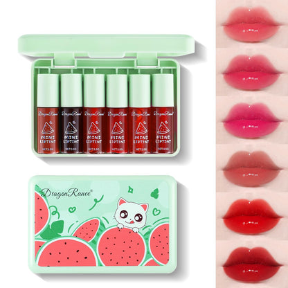 Minfei 6 Colors Lip Tint Stain Set, Korean Lip Tint,Mini Liquid Lipstick Multi-use Lip and Cheek Tint Watery Lip Stain Long Lasting Waterproof, Lightweight, Non-sticky, High Pigment (Watermelon)