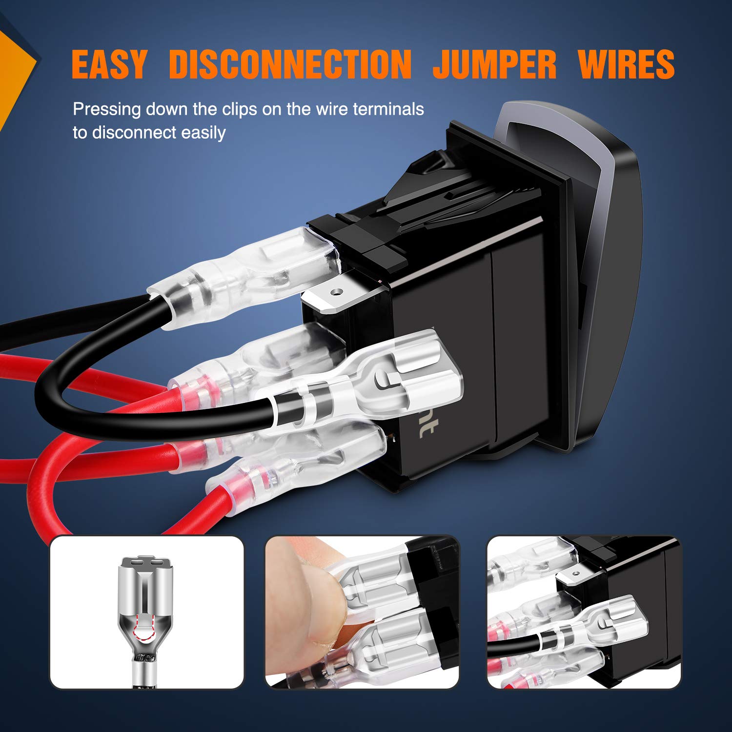 Nilight_-_90001B_LED_Light_Bar_Rocker_Switch_5Pin_Laser_On/Off_LED_Light_20A/12V_10A/24V_Switch_Jumper_Wires_Set_for_Jeep_Boat_Trucks,2_Years_Warranty,Blue