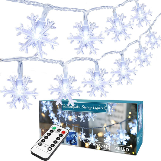BrizLabs_White_Snowflake_Christmas_String_Lights,_16.08ft_40_LED_Christmas_Lights_with_Remote,_Snowflake_String_Light_Battery_Operated,_8_Modes_Xmas_Tree_Light_Waterproof_for_Outdoor_Indoor_Decoration