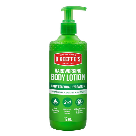 O’Keeffe’s_Hardworking_Body_Lotion,_Daily_Hydration_for_Dry_Skin,_12_oz_Pump_(1_Pack)_Non_Greasy_&_Unscented,_Lightweight_Fast_Absorbing_Formula