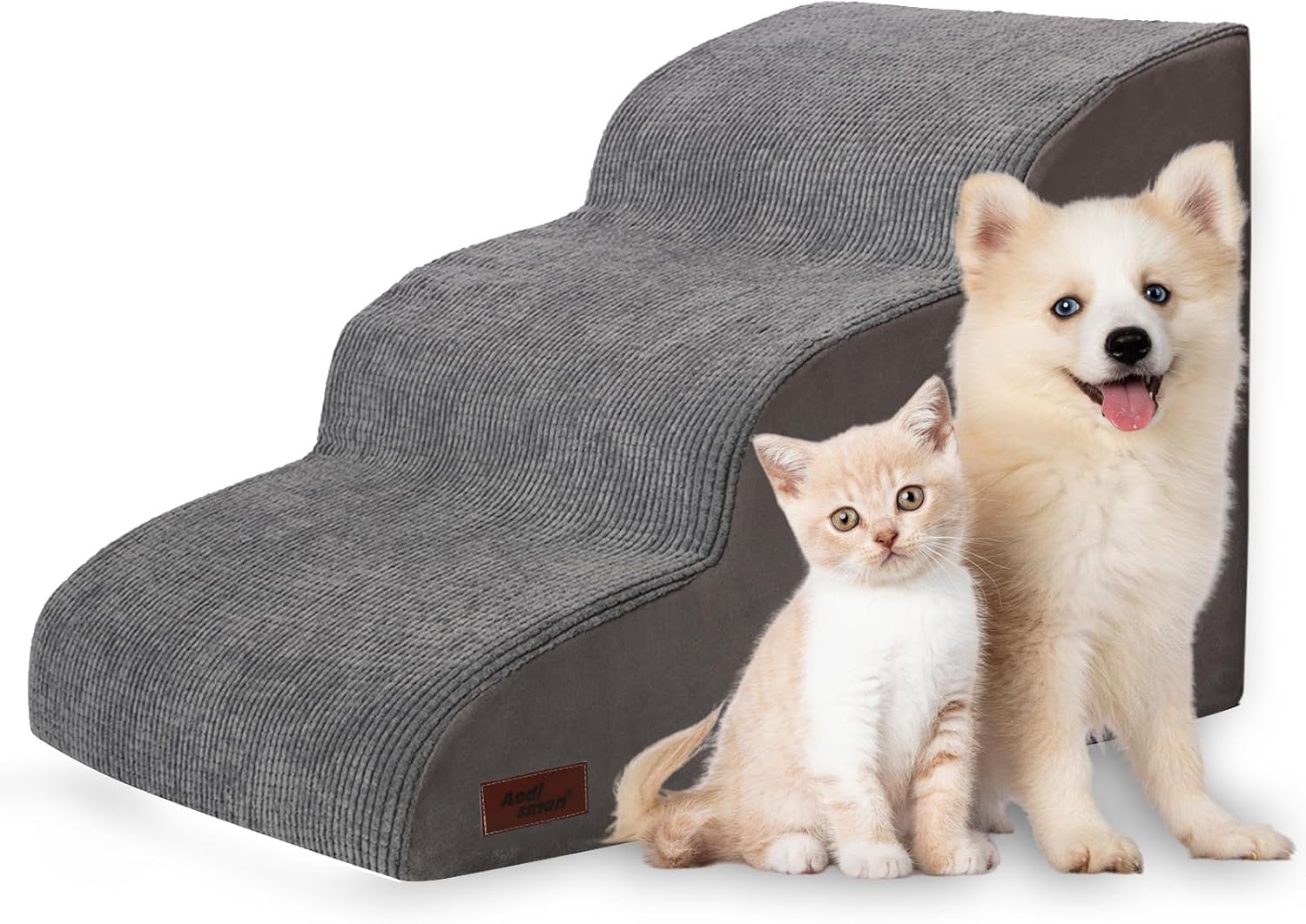 Aodisman_3-Step_Dog_Ramp_and_Stairs_for_Sofa_and_Chair_-_Non-Slip_Sturdy_Pet_Steps_for_Small_Dogs_and_Cats,15.7"_H,Grey