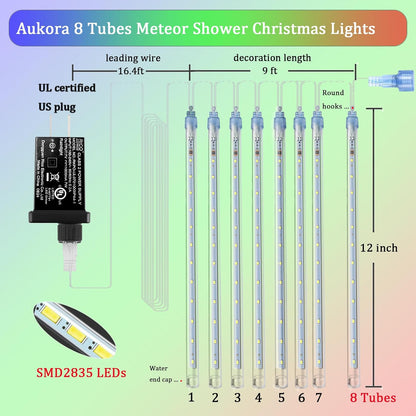 Aukora_Christmas_Lights_Outdoor_Meteor_Shower_Falling_Rain_Lights_12_inch_8_Tubes_192LED_Snowfall_Cascading_Icicle_String_Light_for_Xmas_Tree_Decor_Wedding_Party_Holiday_Window_Garden,_UL_Plug,_White