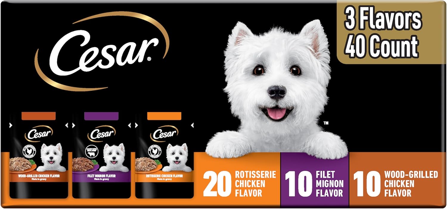 Cesar_Filets_in_Gravy_Wet_Dog_Food_Rotisserie_Chicken_Flavor,_Filet_Mignon_Flavor,_and_Wood-Grilled_Chicken_Variety_Pack,_Wet_Food_for_Dogs,_1.76_oz._Mini-Pouches,_40_Count