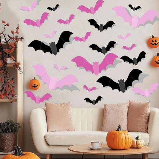 🎁 72 Pcs Bats Stickers for Halloween Wall Decor 3D Bat Halloween Decor Removable PVC Bats Stickers Wall Decal DIY Orange Purple Black Bat Decoration for Indoor Outdoor Home Party Supplies (100% off)