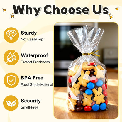 PigPotParty_Cellophane_Treat_Bags_6"x9",_50_Pack_Clear_Goodie_Bags,_2.4"_Bottom_Gusset_for_Stand-Up_Display,_Small_Plastic_Gift_Wrap_for_Cookies,_Candy,_Party_Favors,_Popcorn,_Includes_50_Gold_Ties