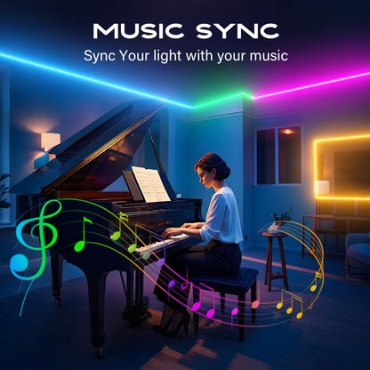 CHARKEE_130ft_LED_Strips_Lights_(65.6ft*2)_Full_Color_Sync_Music,_Dimmable_and_Color_Changing_RGB_LED_Strip_Lights,_24_Volt_Bluetooth_Flexible_LED_Lights_for_Bedroom,Family,DIY(Smart_App+Remote)
