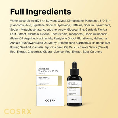 COSRX_Advanced_Pure_Vitamin_C_23%_Serum_with_Vitamin_E_&_Glutathione,_Korean_Vitamin_C_Serum_for_Fine_Lines,_Uneven_Skin_Tone_&_Dull_Skin,_0.7oz,_Korean_Skin_Care,_Mothers_Day_Gifts_for_Mom_&_Wife