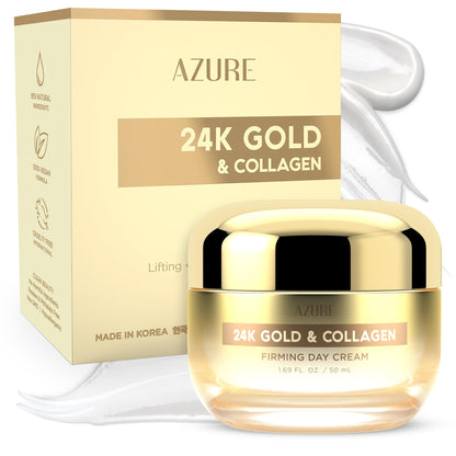 Azure Dermatologist Tested 24K Gold &amp;amp; Collagen Face Moisturizer - K Beauty Anti-Aging Face Cream for Firming &amp;amp; Skin Tightening Face Cream - Korean Skincare - All Skin Type 1.69 fl oz