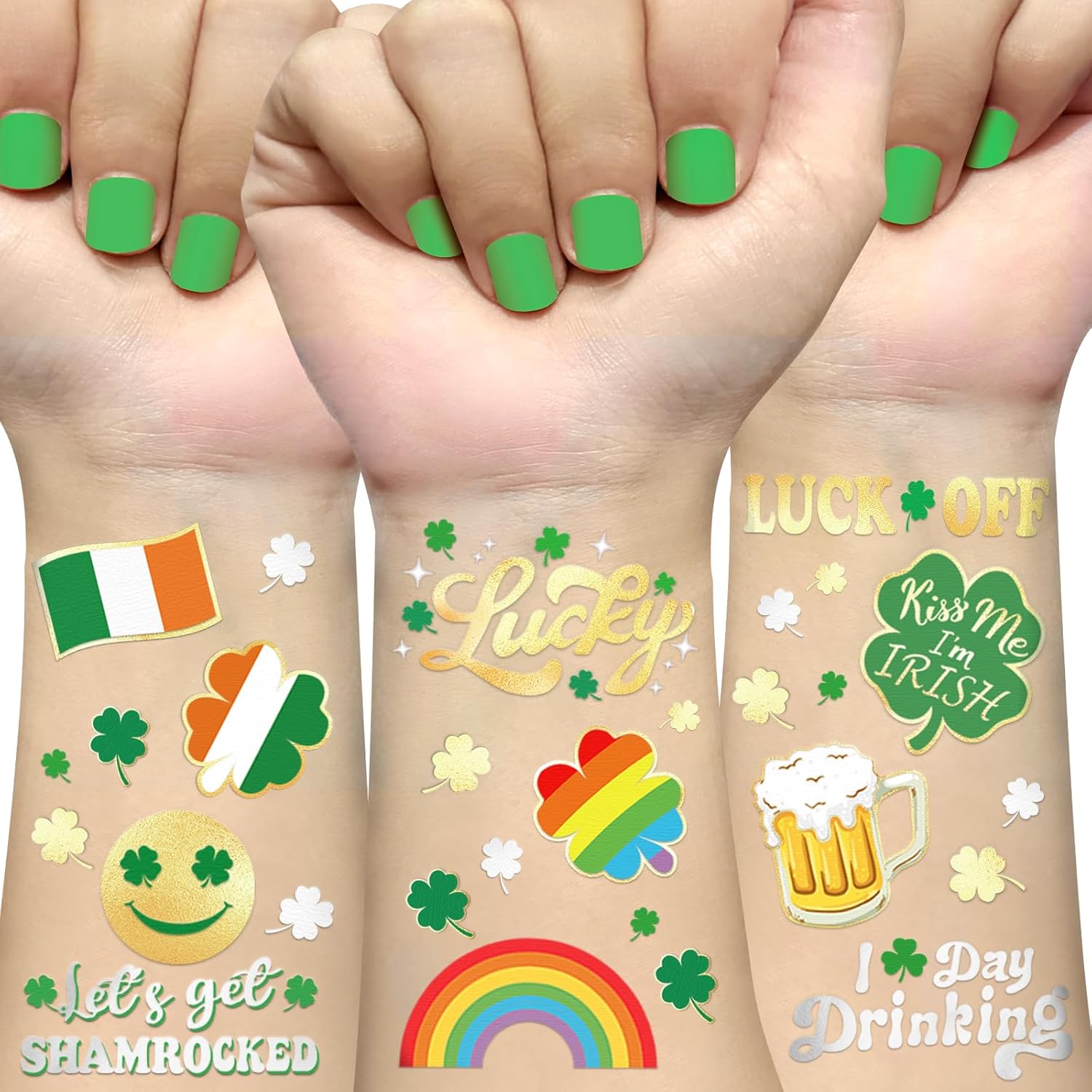 St_Patricks_Day_Temporary_Tattoos_56_Glitter_Styles_Shamrock_Face_Stickers_Suppiles_Kiss_Me_I'm_Irish_Party_Favor_St_Patty's_Day_Accessories_Leprechauns_Arts_and_Crafts