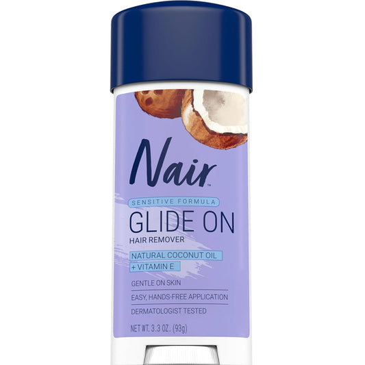 Nair_Sensitive_Formula_Glide_On,_Hands-Free_Applicator_Hair_Removal_Cream_with_Coconut_Oil_and_Vitamin_E_for_Body,_3.3_oz 