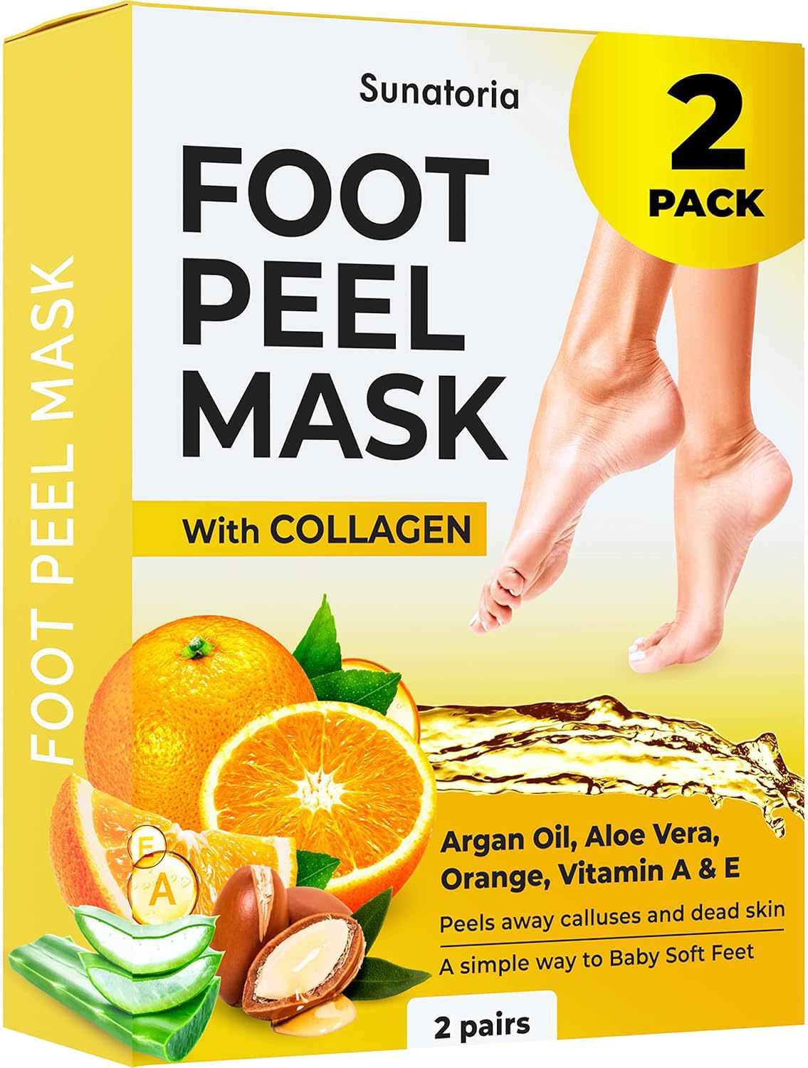 Foot Peeling Mask for Dead Skin Remover &amp;amp; Deep Moisturize | 2 Pairs | Dermatologically Tested - Foot Peel Mask for Dry Cracked Feet - Foot Mask make Soft Baby Feet for Men &amp;amp; Women | Orange