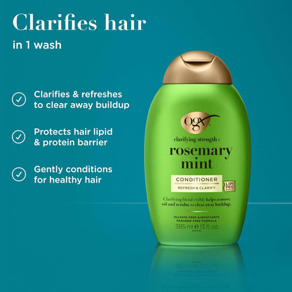 OGX_Clarifying_Strength_+_Rosemary_Mint_Conditioner,_Clarifying_Conditioner_for_Oily_Hair_Visibly_Helps_Remove_Oil_&_Residue_to_Clear_Away_Buildup,_Sulfate-Free_Surfactants,_13_fl._oz