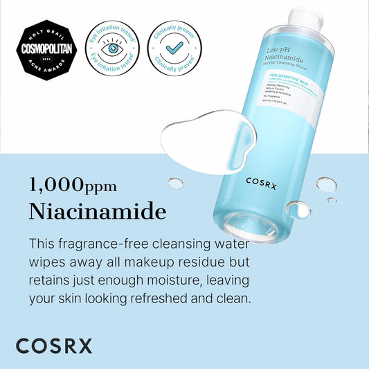 COSRX_Low_pH_Niacinamide_Micellar_Cleansing_Water_Daily_Mild_Facial_Cleansing_Wash_for_Sensitive_Skin,_Sebum_control,_Korean_Skin_Care_(13.52fl.oz/400ml)