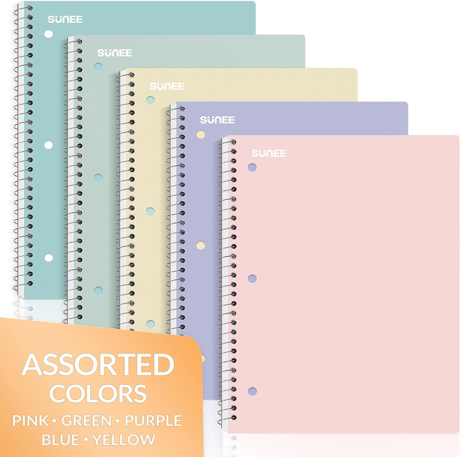 SUNEE_Spiral_Notebooks,_1-Subject,_5_Pack,_College_Ruled_Paper,_8"_x_10-1/2",_70_Sheets_per_Notebook,3-Hole_Punched_Paper,_Pink,Purple,_Blue,_Green,_Yellow_Spiral_Lined_Notebooks_for_School,Work
