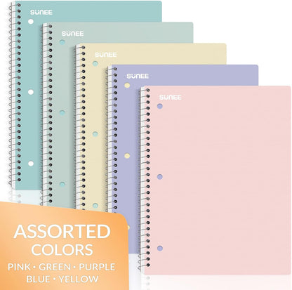 SUNEE_Spiral_Notebooks,_1-Subject,_5_Pack,_College_Ruled_Paper,_8"_x_10-1/2",_70_Sheets_per_Notebook,3-Hole_Punched_Paper,_Pink,Purple,_Blue,_Green,_Yellow_Spiral_Lined_Notebooks_for_School,Work
