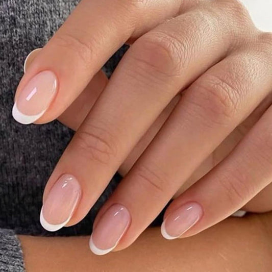 modelones_French_Tip_Press_On_Nails,_Short_Oval_Fake_Nails_Press_Ons_with_Nail_Glue,_Adhesive_Tabs,_Nail_File,_Prep_Pad,_Manicure_Stick,_32Pcs_16_Sizes,_Nude,_Spring_Women_Girl_Gift