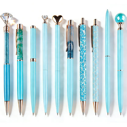 HLPHA 10 Pcs Blue Glitter Ballpoint Pens,Comfortable Writing Pens,Metal Retractable Pretty Journaling cute Pens bulk, Black Ink Medium Point (1.0mm)