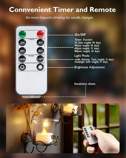 Homemory_12pcs_Flameless_LED_Tea_Lights_with_Remote_&_Timer,_400+Hours_Realistic_Flickering_Battery_Candles_for_Seasonal,_Tabletop,_and_Centerpieces_Decor