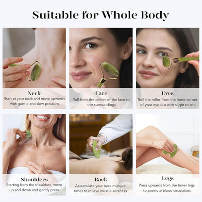 BAIMEI_IcyMe_Gua_Sha_&_Jade_Roller_Facial_Tools_Face_Roller_and_Gua_Sha_Set_for_Puffiness_and_Redness_Reducing_Skin_Care_Routine,_Self_Care_for_Men_Women_-_Green