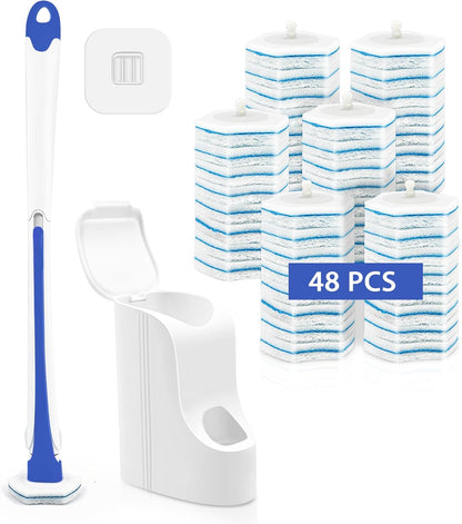 JEHONN_Disposable_Toilet_Brush_with_48_Wand_Cleaner_Refills,_Wall_Mounted_Toilet_Bowl_Brush_Holder_Set,_Bathroom_Cleaning_System_for_Sink_Bathtub_Wash_Basin_(Blue)