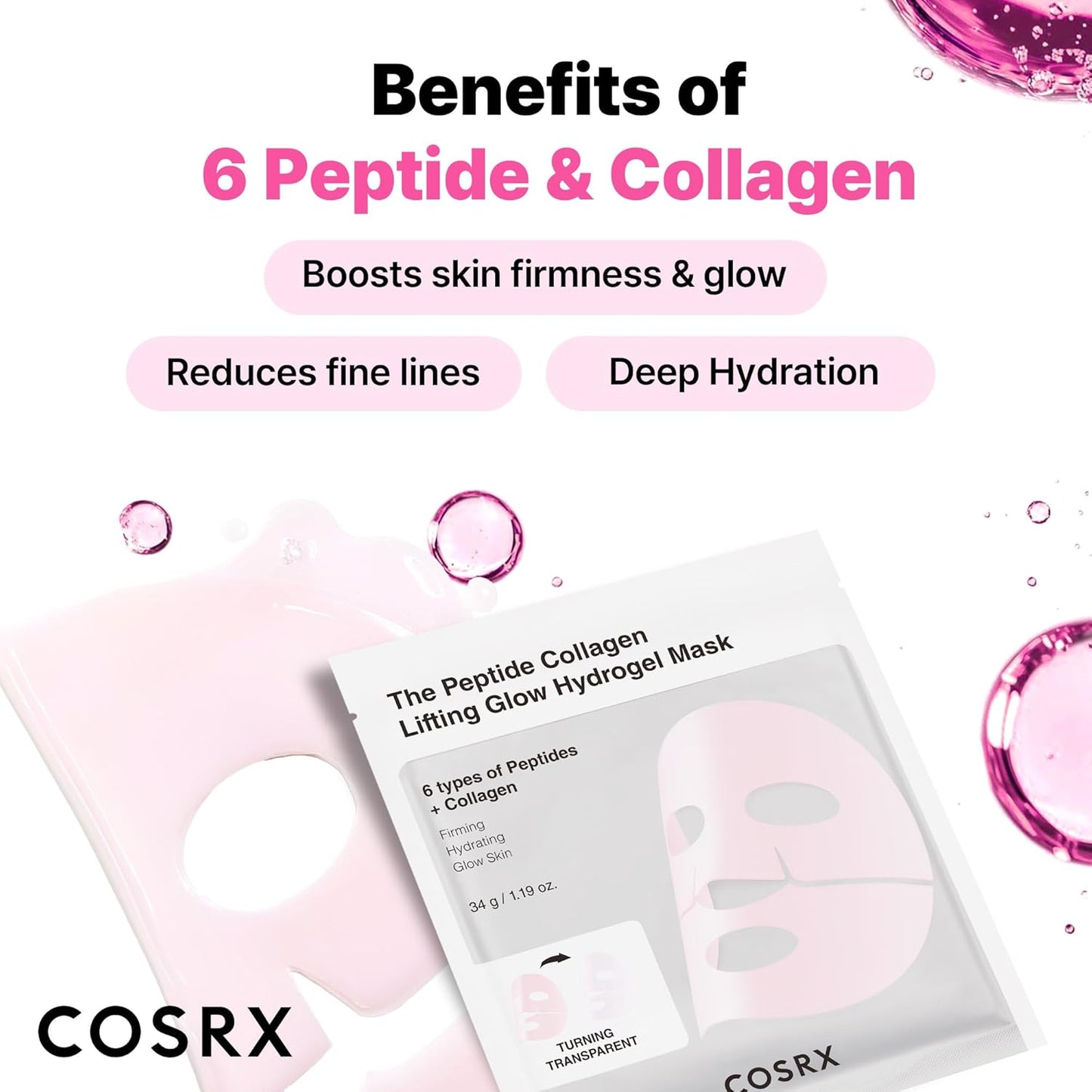 COSRX_Pink_Peptides_Collagen_Lifting_Glow_Hydrogel_Face_Masks_Skincare_3_EA,_Collagen_Face_Mask,_Travel_Essentials,_Overnight_Face_Mask,_Korean_SkinCare