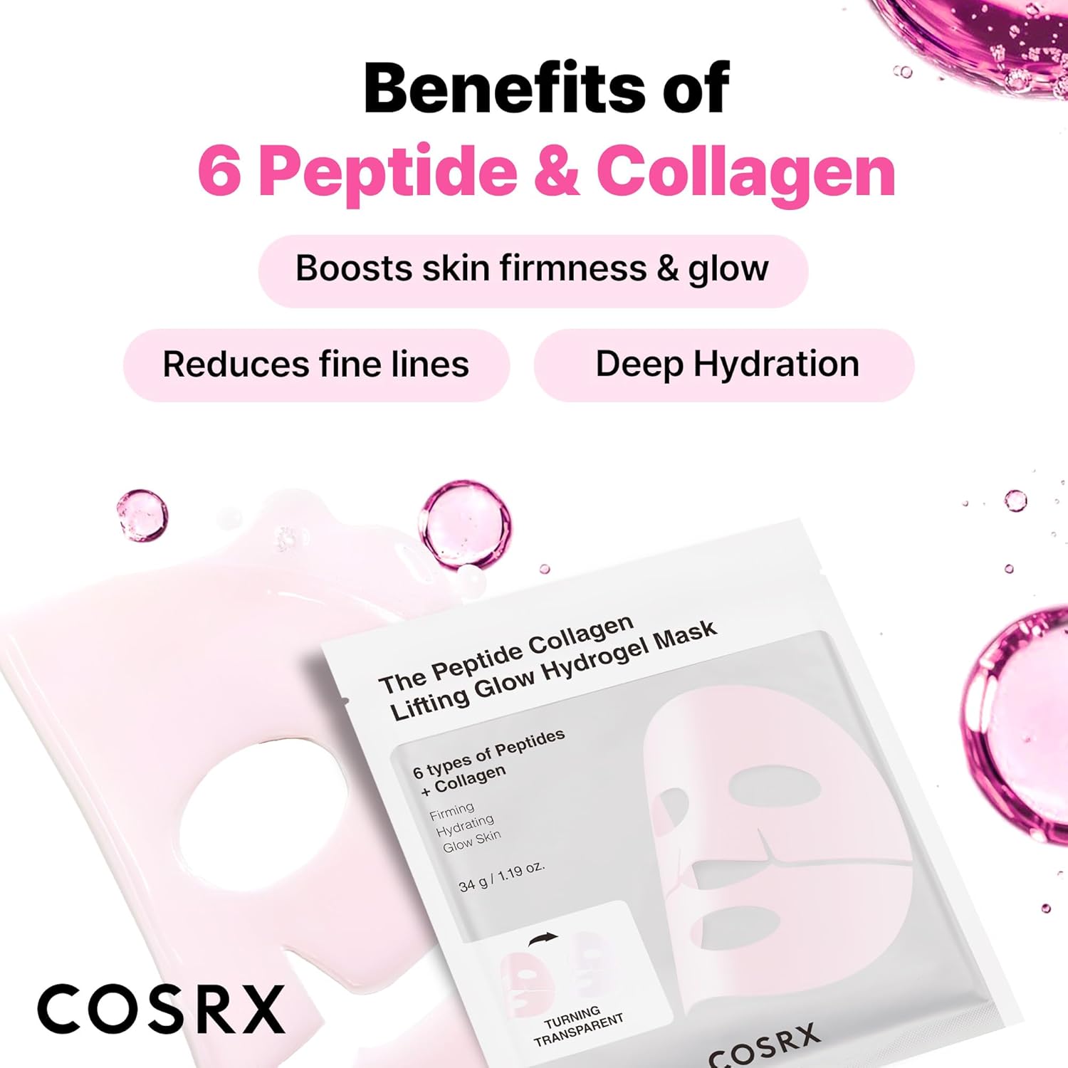 COSRX_Pink_Peptides_Collagen_Lifting_Glow_Hydrogel_Face_Masks_Skincare_3_EA,_Collagen_Face_Mask,_Travel_Essentials,_Overnight_Face_Mask,_Korean_SkinCare