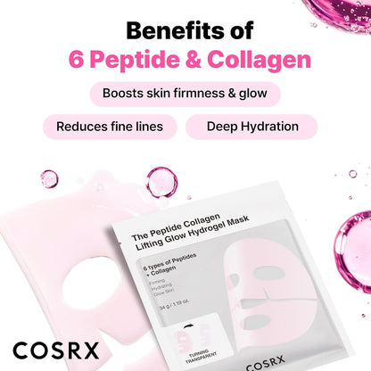 COSRX_Pink_Peptides_Collagen_Lifting_Glow_Hydrogel_Face_Masks_Skincare_3_EA,_Collagen_Face_Mask,_Travel_Essentials,_Overnight_Face_Mask,_Korean_SkinCare