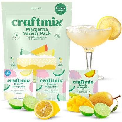 Craftmix Margarita Variety Pack Cocktail &amp;amp; Mocktail Drink Mixer, Skinny Mixes - Water Flavoring Packets - Made With Real Fruit - Vegan Low-Carb, Low-Sugar, Non-GMO, Dairy Free, Gluten Free, 12 Pack