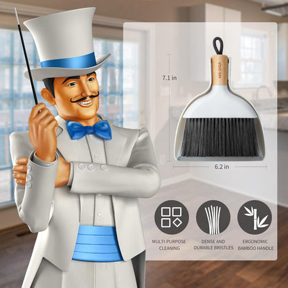 MR.SIGA_Mini_Dustpan_and_Brush_Set,_Portable_Cleaning_Brush_and_Dustpan_Combo_with_Bamboo_Handle,_1_Set